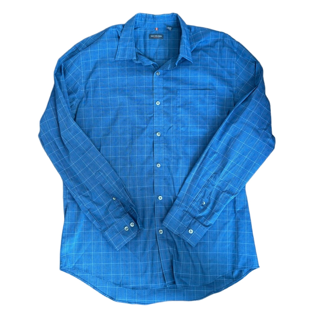 Van Heusen Men's Blue Plaid Button Down Shirt